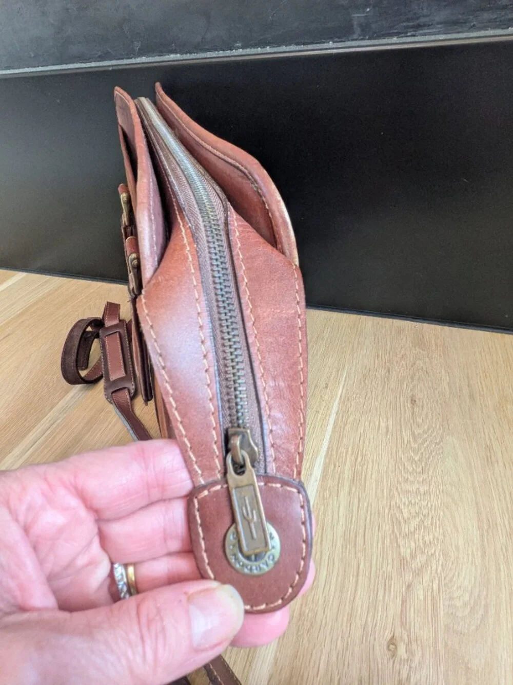 Vintage Capybara Cardon-Cosas Nuestras leather briefcase w/ solid brass hardware